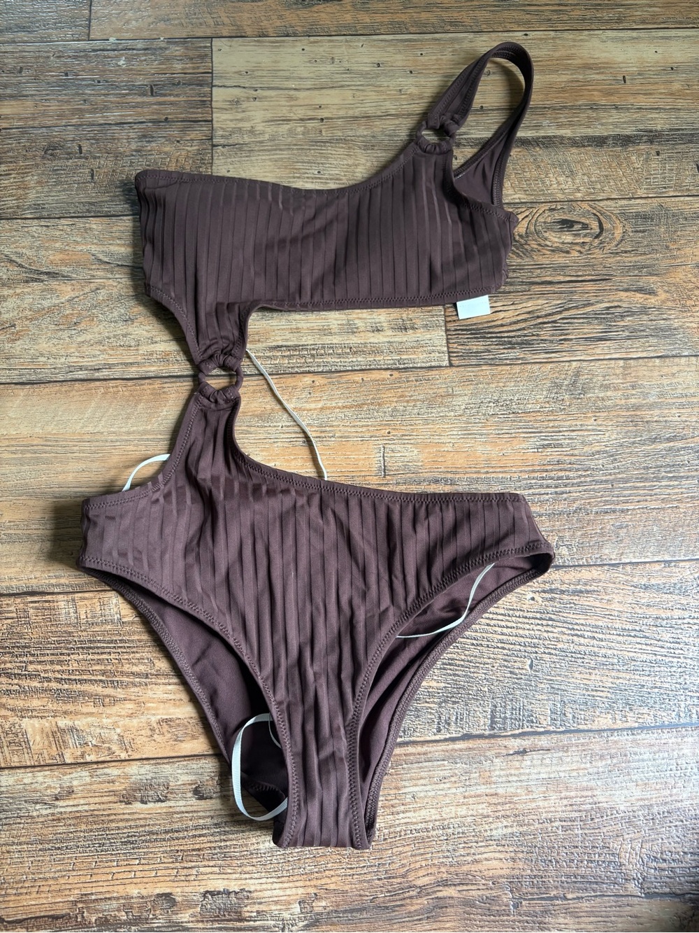 aerie Brown One-Shoulder Ribbed One-Piece Swimsuit